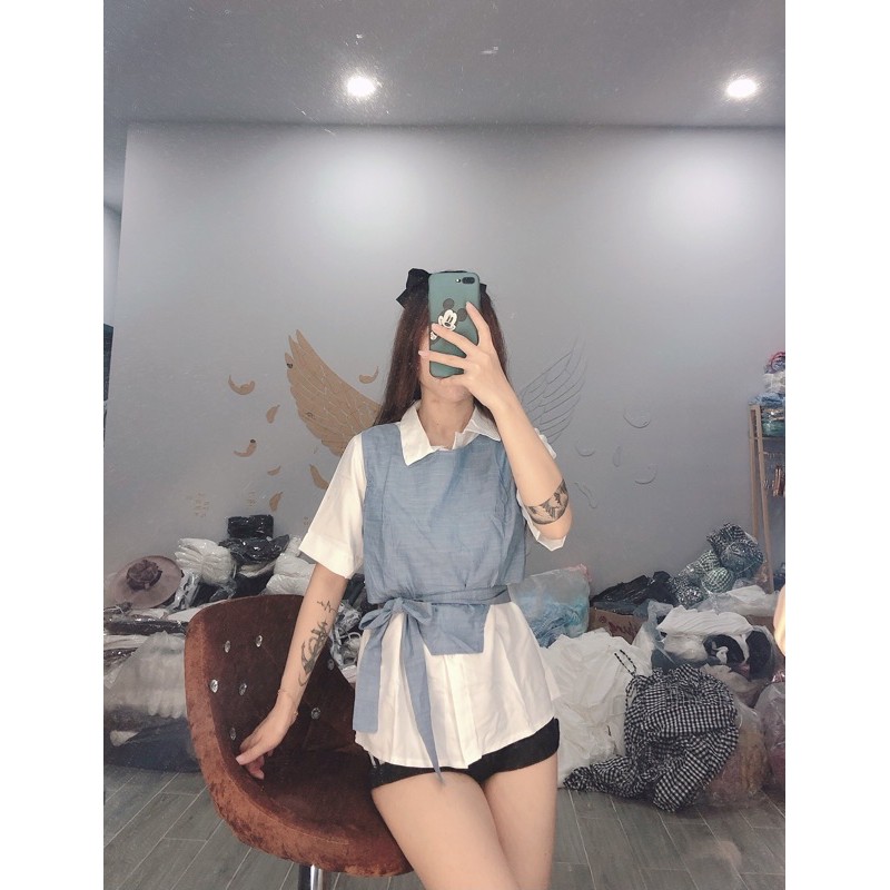 áo sơ mi phối xanh jean xinh xắn