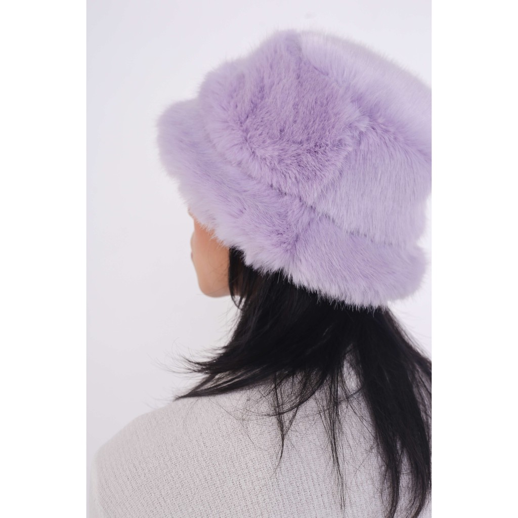 Nón lông nữ giữ ấm tốt, tô điểm thêm cho trang phục màu tím PURPLE FAUX FUR BUCKET HAT