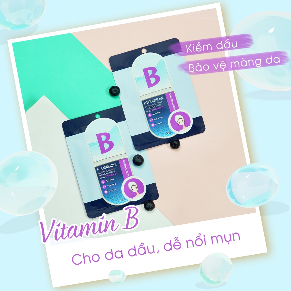 Combo 10 Mặt nạ tinh chất Vitamin B hồi phục, mịn da Foodaholic Derma Soothing Moisture Mask With Vitamin B 23g x10