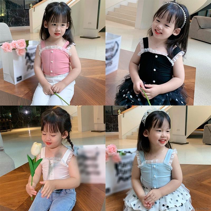 Áo hai dây vải cotton phối ren ngọt ngào phong cách hè cho bé gái