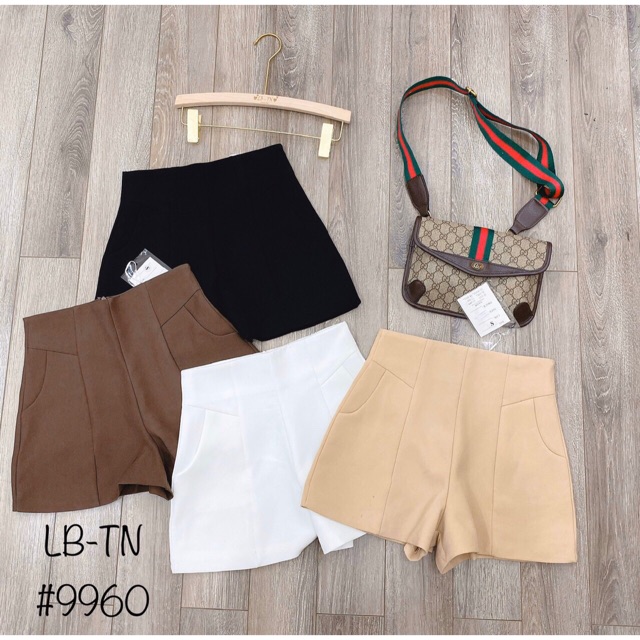 Quần short vải cạp cao