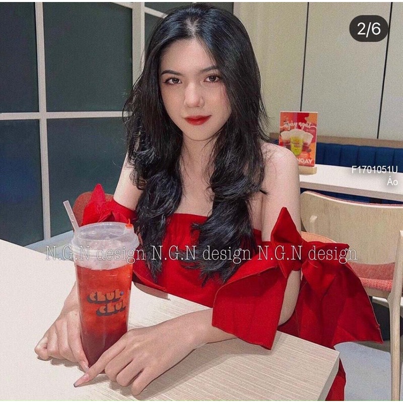 Áo trễ vai 2 bên nơ đỏ hàng thiết kế chuẩn loại 1 a1701