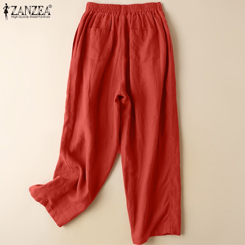 Quần dài ZANZEA ống rộng lưng thun màu trơn thời trang cho nữ