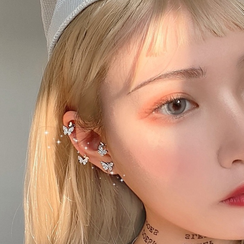 Khuyên tai kim bạc S925 hình bướm đính đá zircon đáng yêu cho nữ