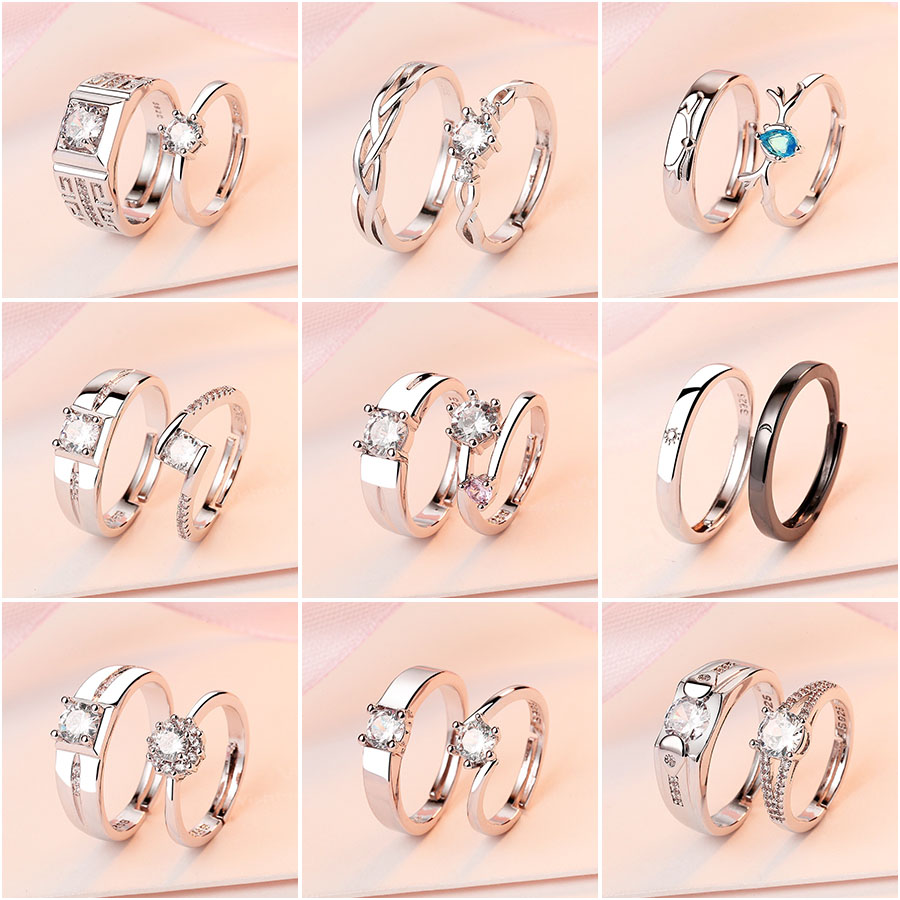 Set 2 nhẫn mạ bạc có thể điều chỉnh kích thước cho cặp đôi