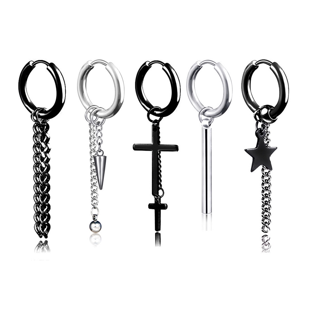 1 Cặp bông tai tròn bằng inox hình thánh giá thời trang nam nữ