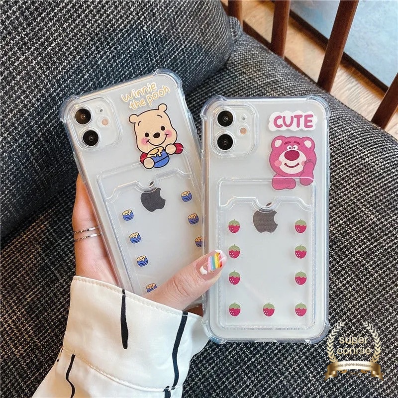 Ốp Điện Thoại Trong Suốt Kèm Ví Hình Gấu Pooh Cho iPhone 7plus iPhone XR X XS Max 6 6s 7 8 Plus 11 12 Pro Max SE 2020