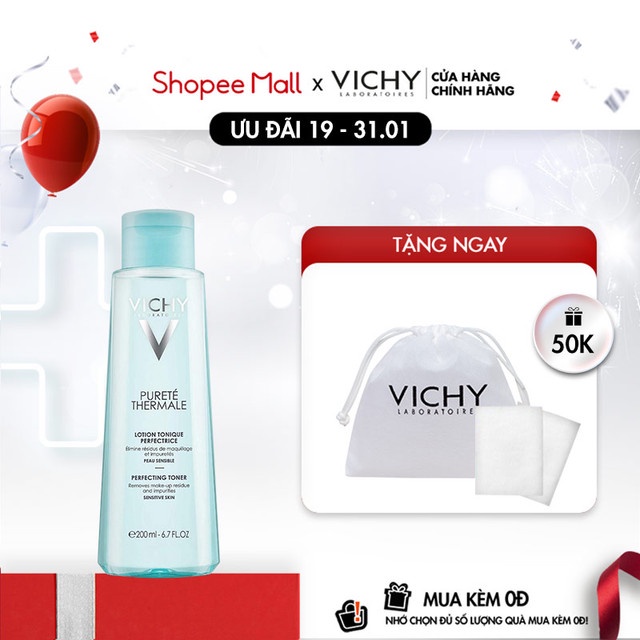 [Mã COSACD21 giảm 10% đơn 600K] Nước cân bằng cấp ẩm dành cho da nhạy cảm Vichy Purete Thermale Perfecting Toner 200ml