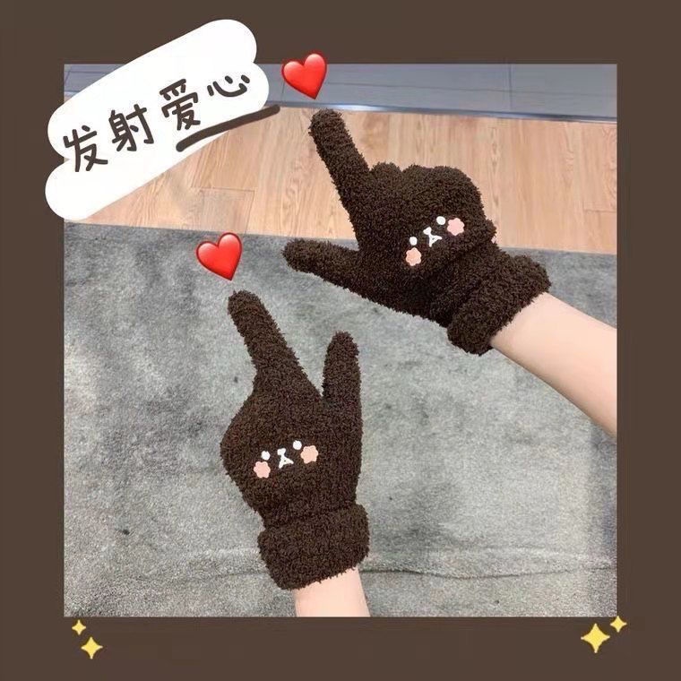 Găng Tay Dệt Kim Dày Dặn Ấm Áp Mùa Đông in Hình Gấu Hoạt Hình ms Phiên Bản han Cho Nữ