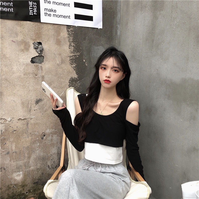 【ZHELIHANGFEI】Áo Thun Tay Dài Giả Hai Lớp Thời Trang Cá Tính