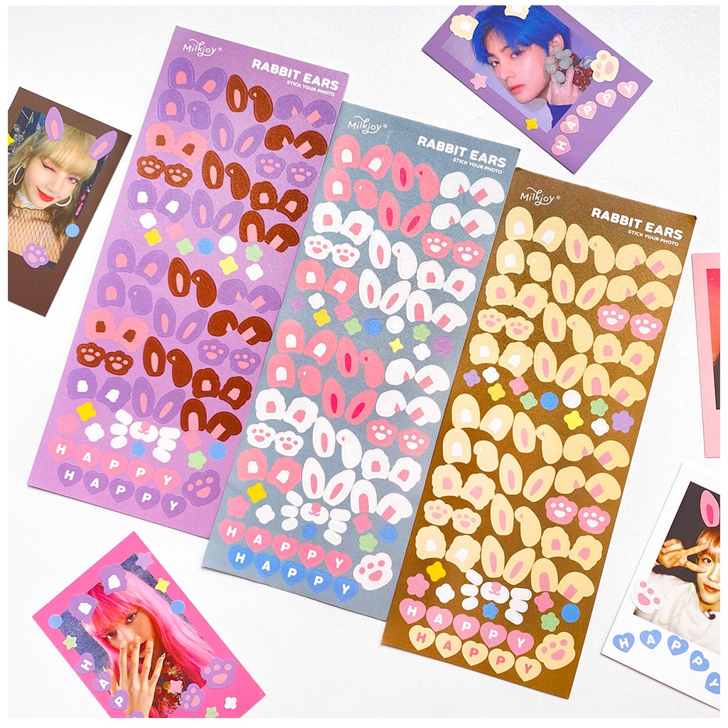 Tấm sticker tai thỏ decor toploader, trang trí