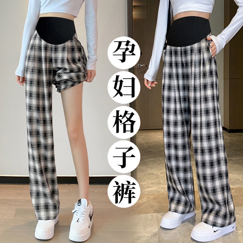 Quần Dài Dáng Rộng Họa Tiết Sọc Caro Trắng Đen Phong Cách Phương Tây Thời Trang Cho Mẹ BầuQuần Legging 9.30