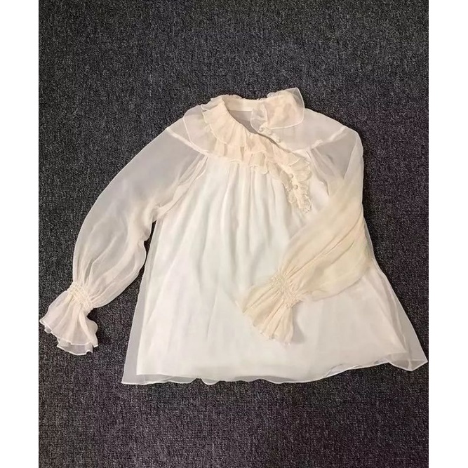 Có ảnh thật-Áo sơ mi voan tay bèo Bạch Lộc kiểu dáng blouse sang trọng