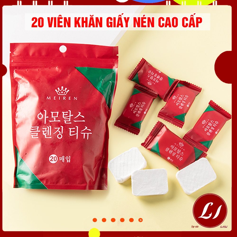 VIÊN KHĂN GIẤY NÉN CAO CẤP - hình viên kẹo( túi màu đỏ  20 viên)