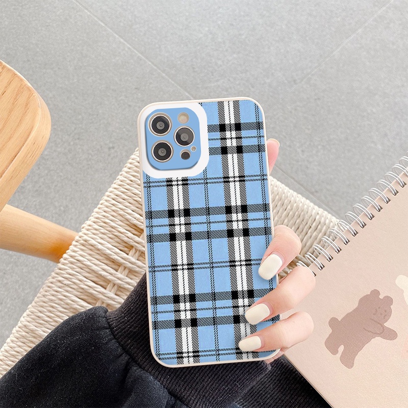 Ốp Điện Thoại iPhone Họa Tiết Sọc Ca Rô Xanh Dương - ốp vuông iphone 12Pro 11 Pro XS Max 6 6S 7 8Plus 8 X XR 13 pro max