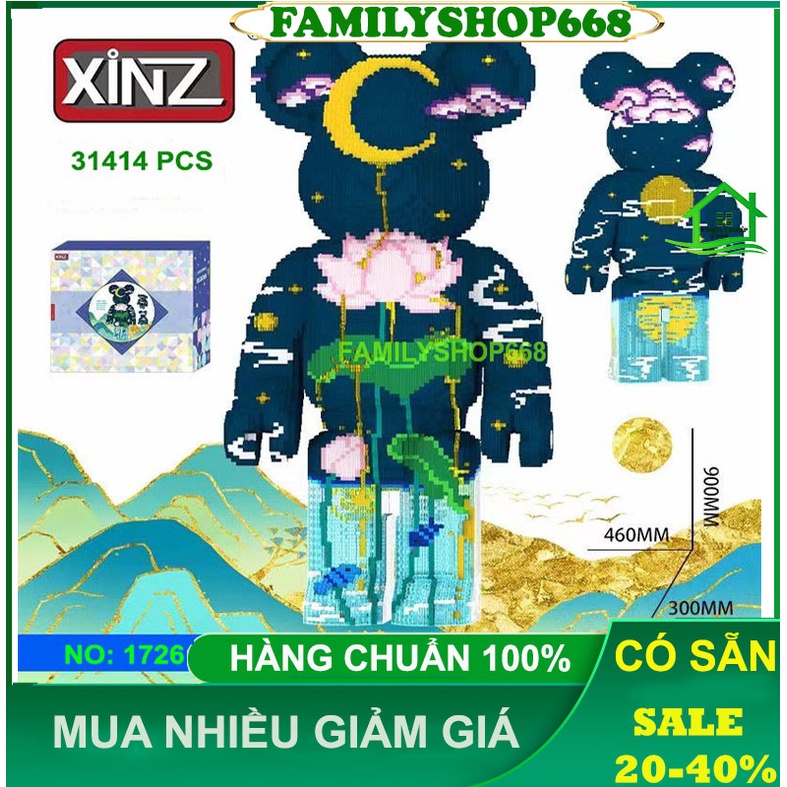 le.go Gấu Bearbrick hoa sen 90cm Đồ chơi Xếp hình lắp ráp mô hình cỡ lớn Hàng Đẹp bear bricK (HÀNG CHUẢN)