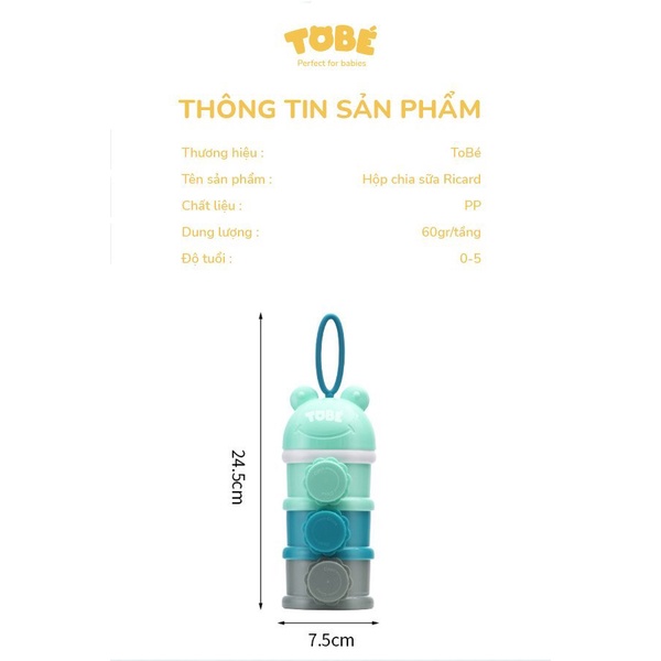 Hộp chia sữa ba tầng Ricard chính hãng ToBé tiện lợi cho mẹ, an toàn cho bé