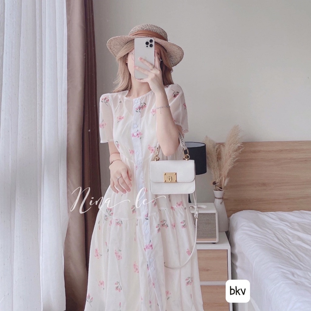 Đầm Babydoll Maxi Hoa Nhí Kèm Áo Hai Dây Bên Trong Cùng Màu Chất Tơ Cao Cấp Cực Mát Sinita