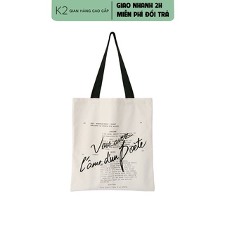 Túi tote chữ ký vải canvas mềm có khóa kéo - K2 BRAND