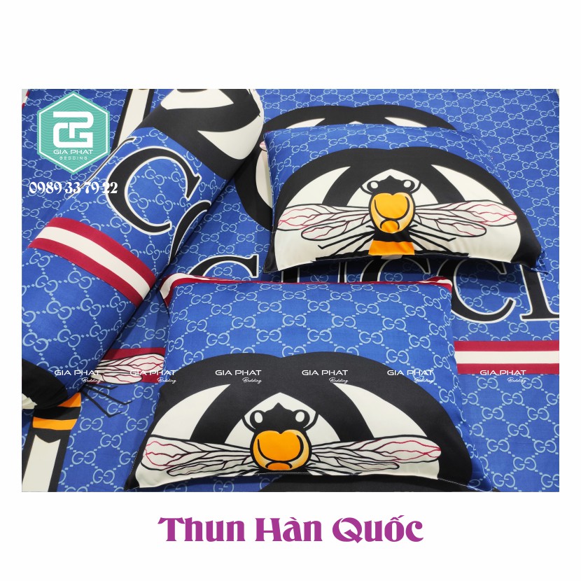Bộ Ga Gối Thun Lạnh Hàn Quốc {4 Món} họa tiết GU ( 1 ga bọc + 2 vỏ gối nằm + 1 vỏ gối ôm )