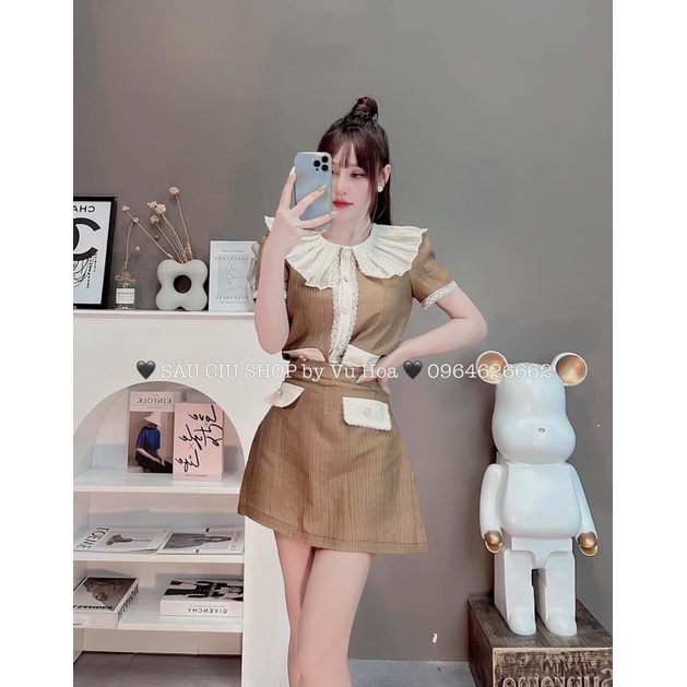 [ 𝐅𝐑𝐄𝐄 𝐒𝐇𝐈𝐏 ]SÉT ÁO CỔ BÈO REN MIX CV PHỐI GẤU SIÊU XINH VẢI TUYẾT MƯA