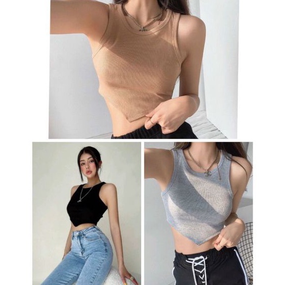Áo croptop 3 lỗ tà nhọn siêu hot_phong cách (A15
