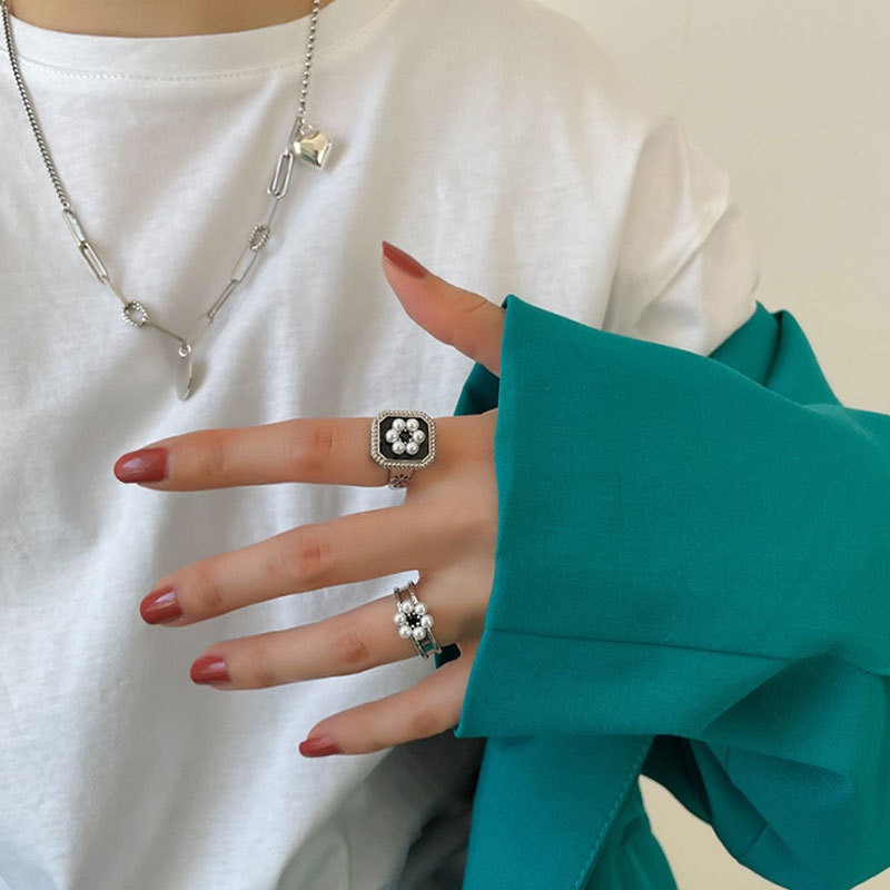 Nhẫn Bạc Họa Tiết Hoa Đính Ngọc Trai Cổ Điển Thời Trang Cho Nữ