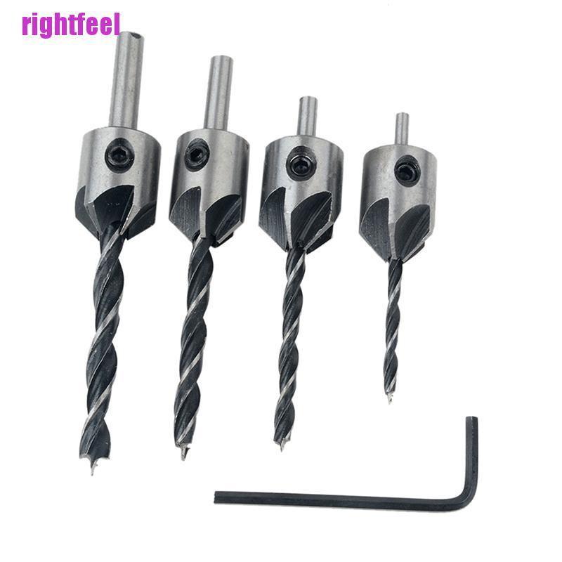 Rightfeel 4pcs HSS Countersink Wood Drill Steel Countersink Drill Set 5 Flute 3mm-6mm