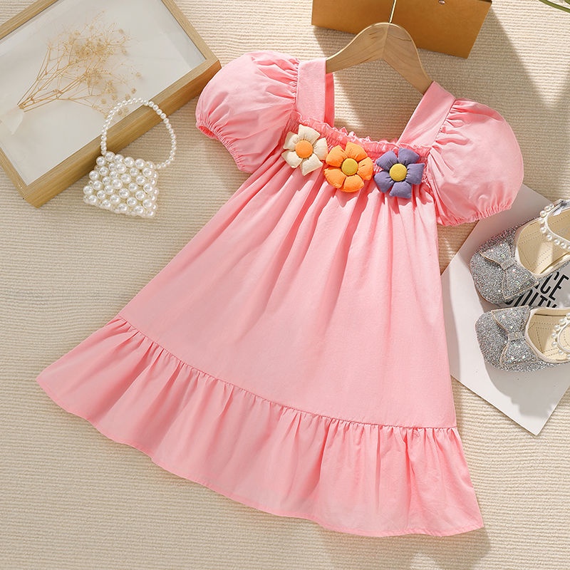 Đầm Công Chúa Tay Ngắn Phồng Mẫu Mới 2023 Phong Cách Hàn Quốc Thời Trang Mùa Hè Cho Bé Gái