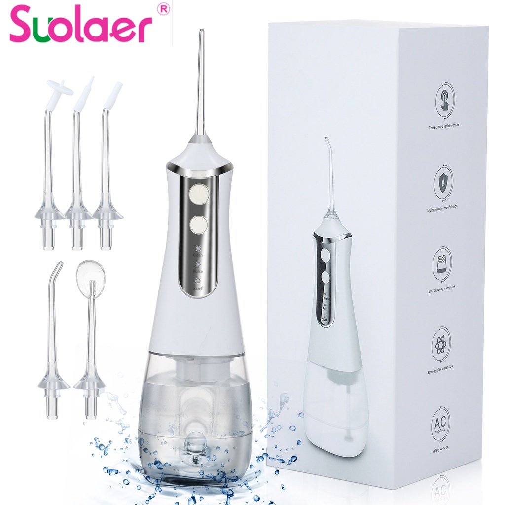 Máy tăm nước Suolaer vệ sinh răng miệng không dây nhỏ gọn chống nước IPX6 350ml