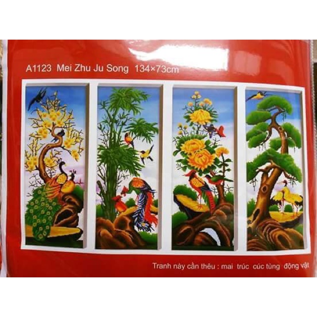 Tranh thêu tứ quý tùng cúc trúc mai