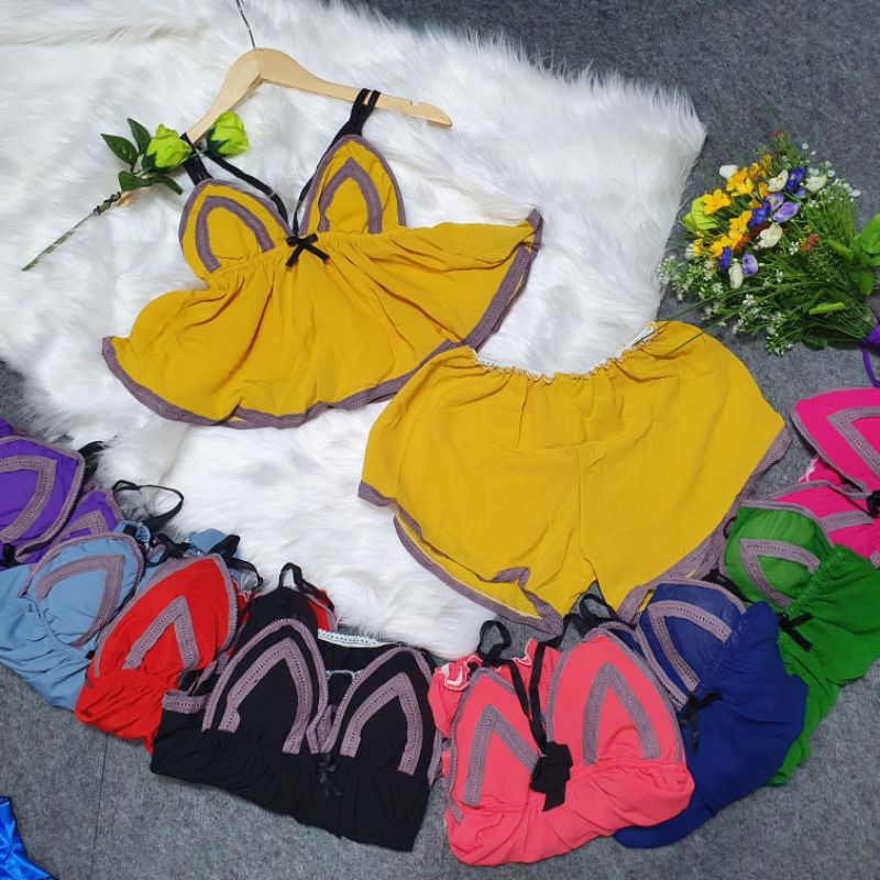 Bộ ngủ voan có mút ngực phom 55kg