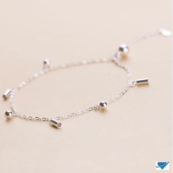 Lắc chân nữ bạc Ý mix bi thanh hàng dầy dặn, trắng đẹp - Kho sỉ bạc Nhất Linh