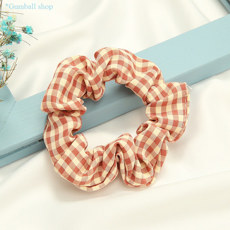 Scrunchies chun cột tóc hoạ tiết kẻ caro, chất vải dày dặn - Dây buộc tóc caro phong cách Hàn Quốc