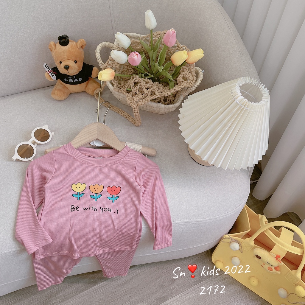 Bộ dài tay chất thun lạnh , Bộ tăm lạnh SN siêu mềm mại họa tiết mặt thú dễ thương cho bé