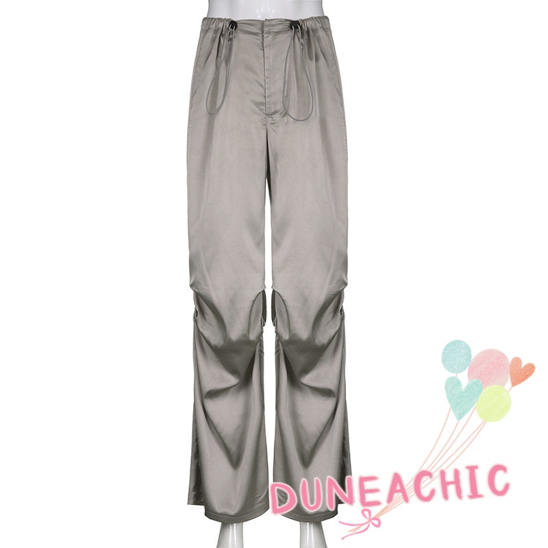 DUNEA Quần Satin Ống Rộng Lưng Thấp Thời Trang Dành Cho Nữ