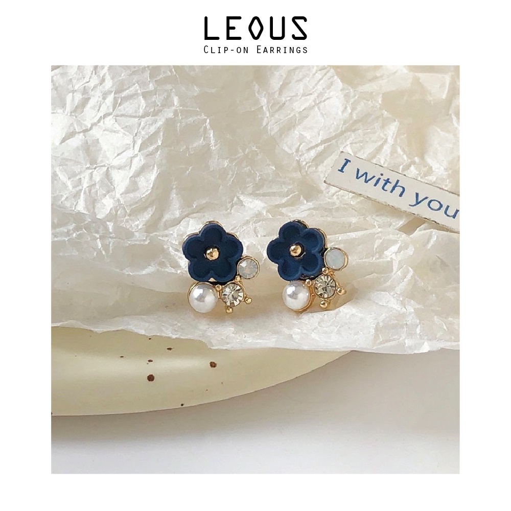 Khuyên tai kẹp không bấm lỗ chốt cố định K079 bằng hợp kim mạ vàng hình bông hoa dáng ngắn Leous Accessories