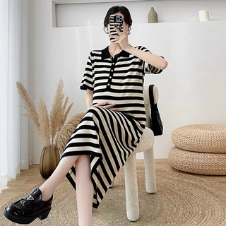 Váy bầu công sở mùa hè chất thun cotton mát Dambauxinh-L1092 Đầm bầu thiết kế freesize dưới 76kg