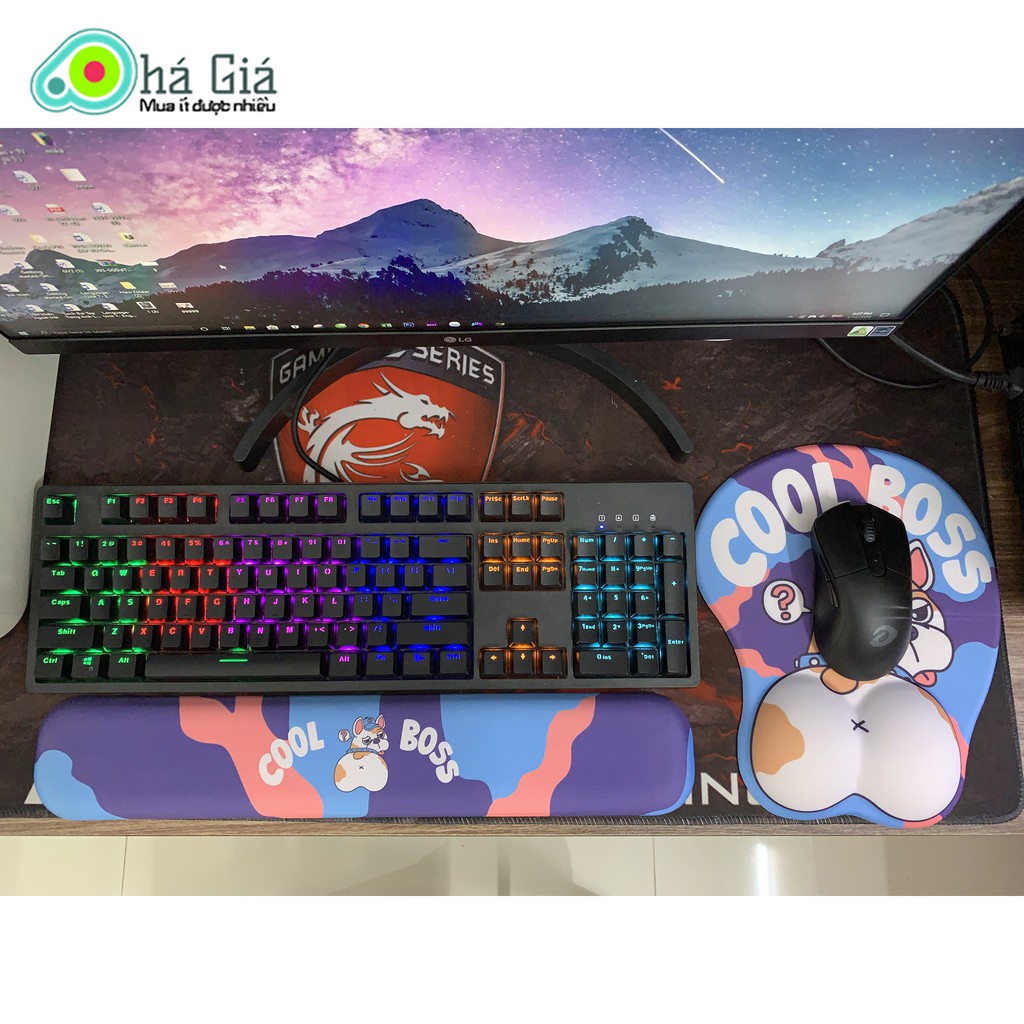 COmbo Bộ Lót Chuột 3D và Đệm Kê Tay Bàn Phím Chống Mỏi Cổ Tay Công Thái Học Bull Dog Big Face - Mouse Pad Silicone Cute