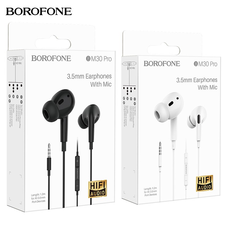 Tai nghe nhét tai BOROFONE BM30 PRO Jack cắm 3.5mm nghe hay có mic đàm thoại, dây dài 1.2m - Chính hãng