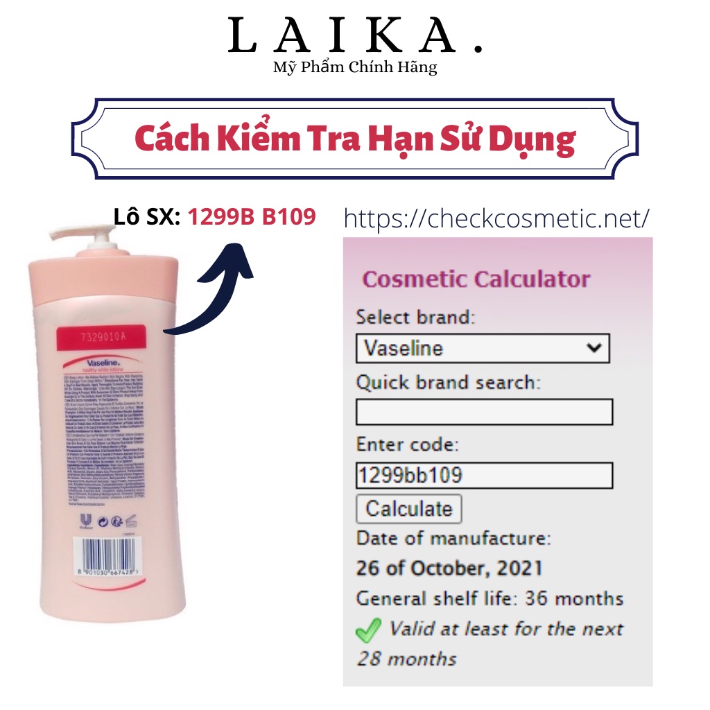 Sữa dưỡng thể Vaseline Healthy White UV Lightening Body Lotion 725ml giúp dưỡng trắng dưỡng ẩm Laika
