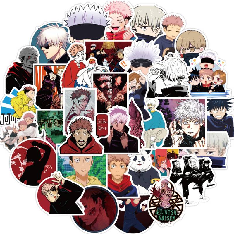 Bộ 100 Miếng Dán Trang Trí Chống Thấm Nước Hình Đáng Yêu Anime Jujutsu Kaisen Stickers Laptop Bicycle Guitar Skateboard Sticker Kid DIY Graffiti Waterproof stikers Toy Itadori Yuuji Gojou Satoru Fushiguro Megumi Kugisaki Nobara