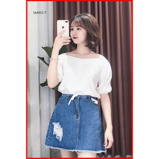 ⚡️Chỉ một ngày] Áo sơ mi bẹt vai bo eo dễ thương chất lụa cao cấp