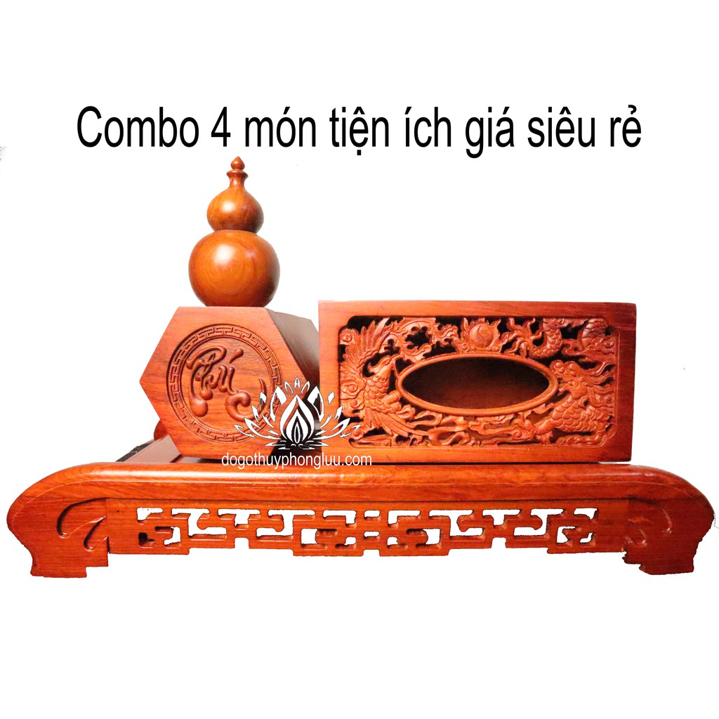 Combo 4 món giá rẻ khay trà,hộp giấy,hộp đựng chè,gỗ hương cao cấp