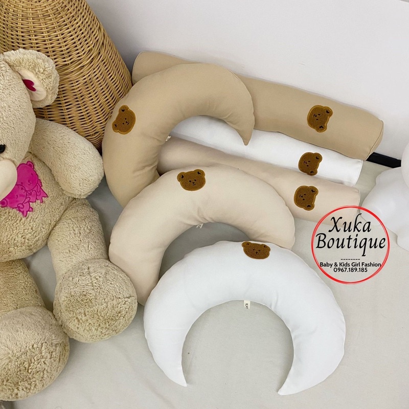 Gối Ôm Thêu Gấu Cao Cấp Style Hàn Quốc Cho Bé - Gối Ôm Dài, Gối Hình Mặt Trăng