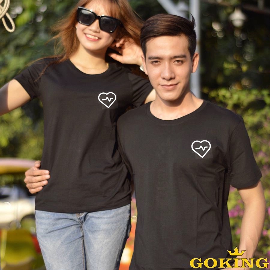 áo thun cặp đôi nam nữ in trái tim đơn giản dễ thương giá rẻ