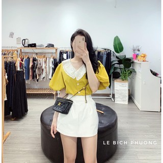 Aó sơ mi tay bồng cổ ren đục lỗ 2 màu xinh xắn - A54 MVP