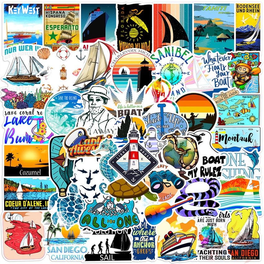 ❉ Nghệ thuật Nautical Art. Hình Dán Phiên Bản Expeditions Series 01 ❉ Bộ 50 Hình Dán Dùng Trang Trí Vali Laptop Ván Trượt DIY