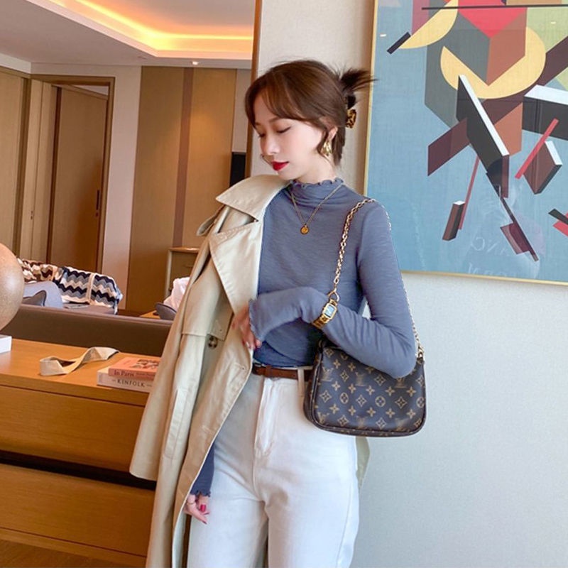 Áo Kiểu Tay Dài Cổ Lọ Vải Mỏng Thời Trang Trẻ Trung Cho Nữ
