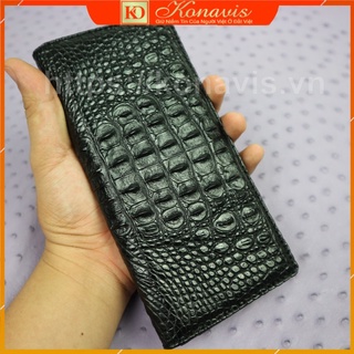 Ví nữ dài da cá sấu Konavis cao cấp màu đen làm từ phần lưng cá sấu nguyên con - CW10-01L